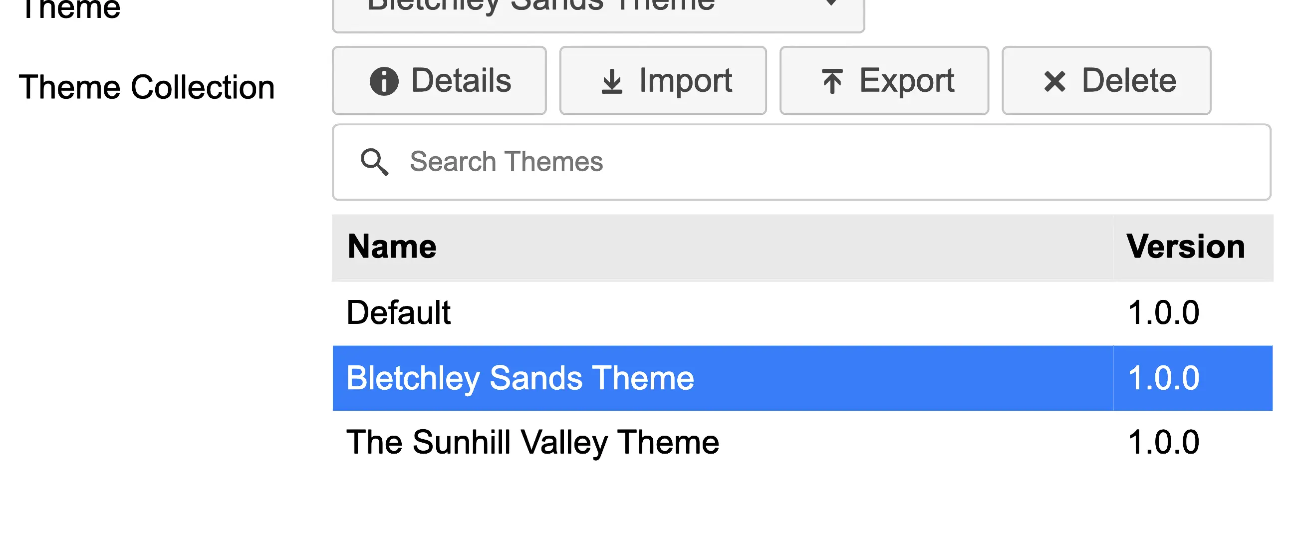 Theme Collection User Interface